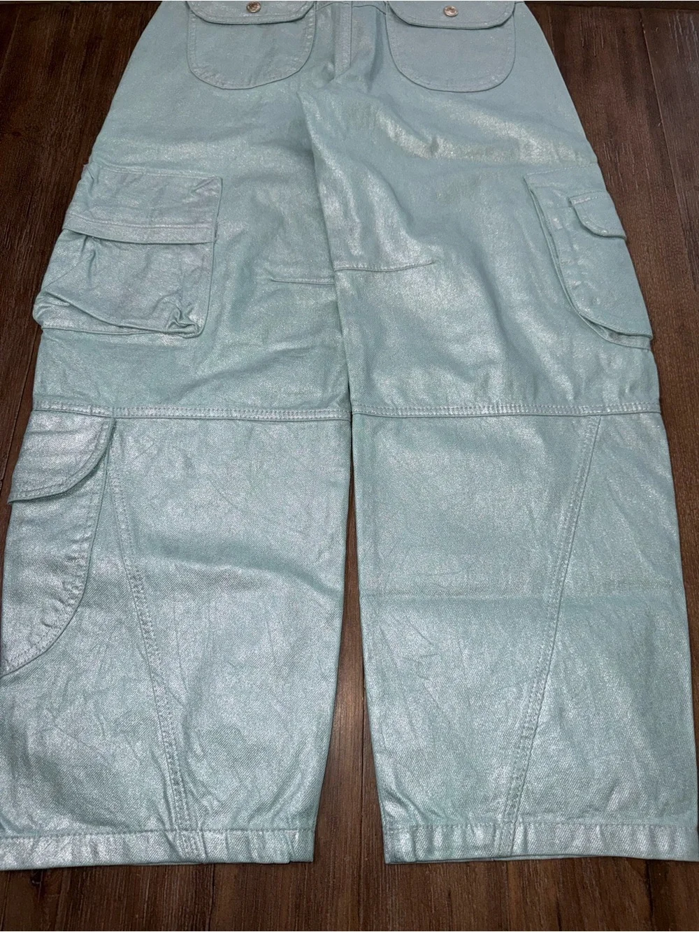 Free People Lap Of Luxury Barrel Cargo Jeans 26 parachute baggy slouchymetallic